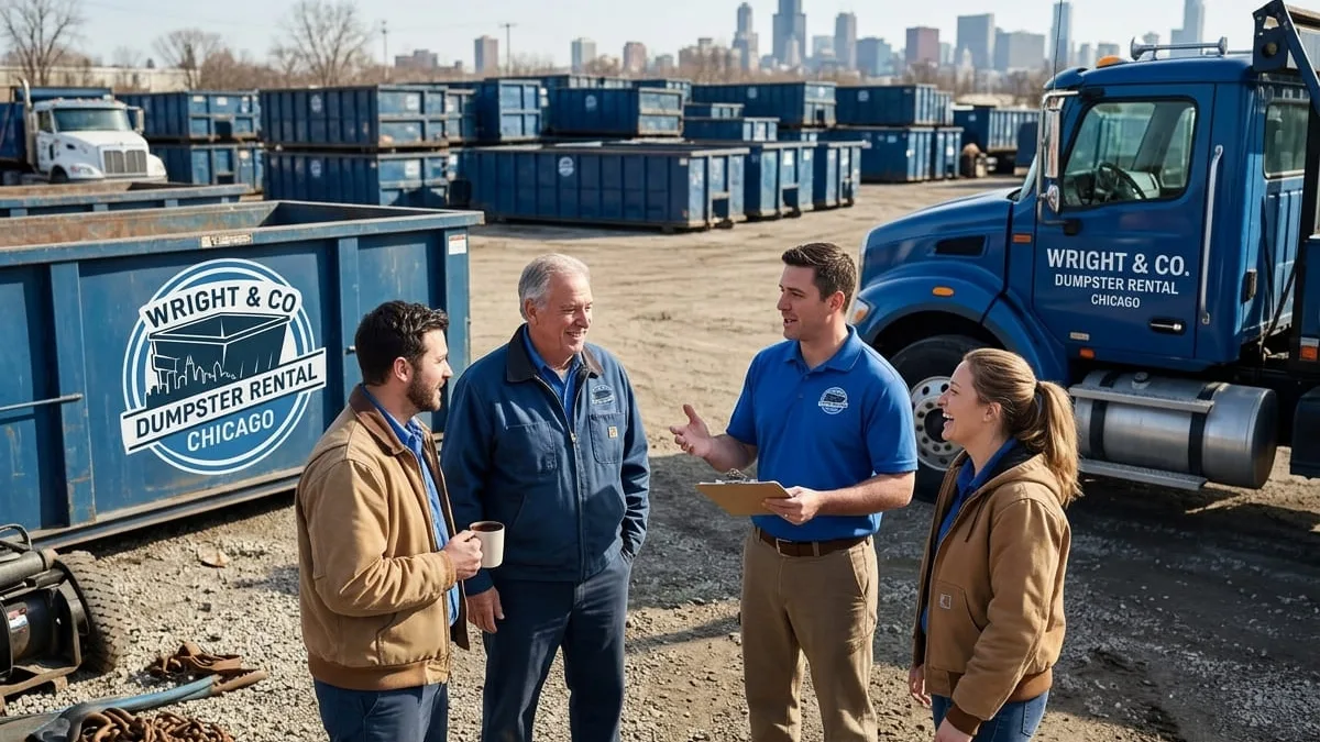 Serving Chicago and the Chicago area Wright & Co Dumpster Rental Chicago roll-off truck serving Chicago and the Chicago area